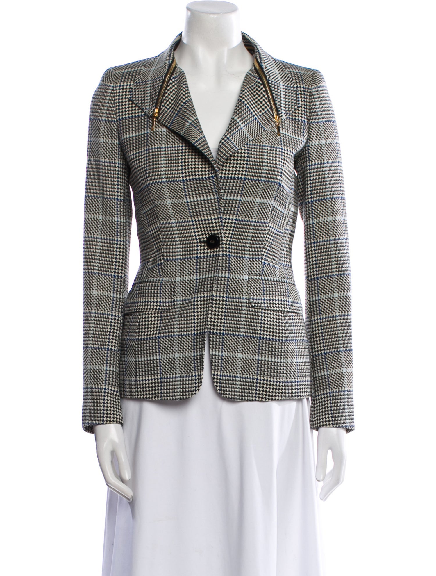 Escada Virgin Wool Houndstooth Print Blazer