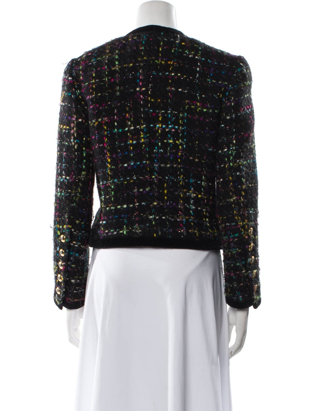 Escada Jacket Black Tweed Pattern Collarless Slit… - image 3