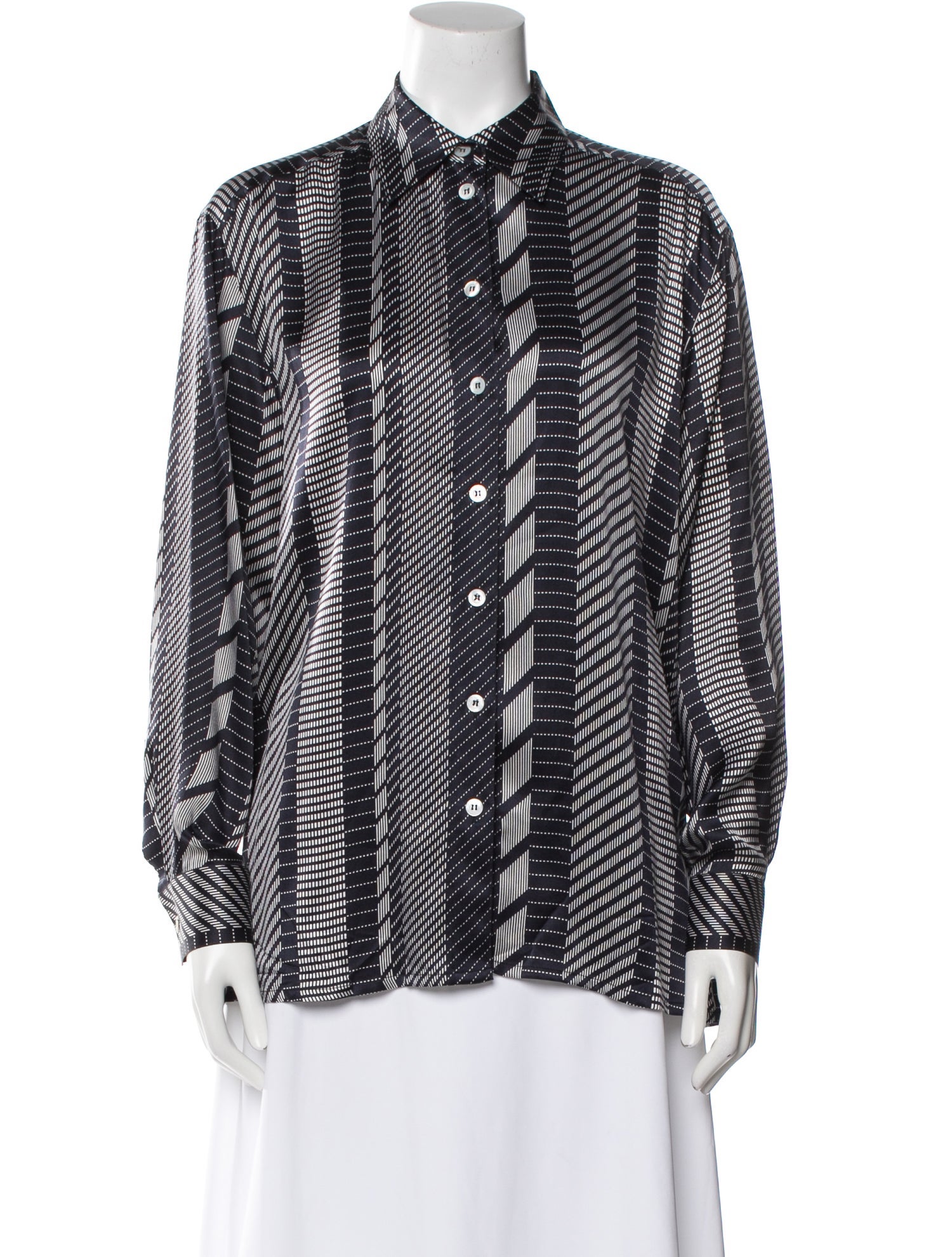 Escada Silk Striped Button-Up Top