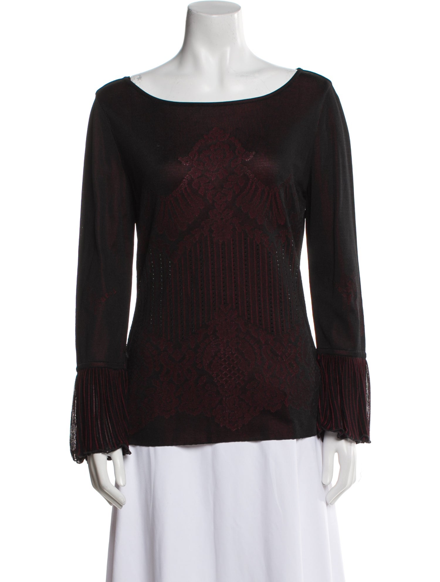 Escada Bateau Neckline Long Sleeve Blouse