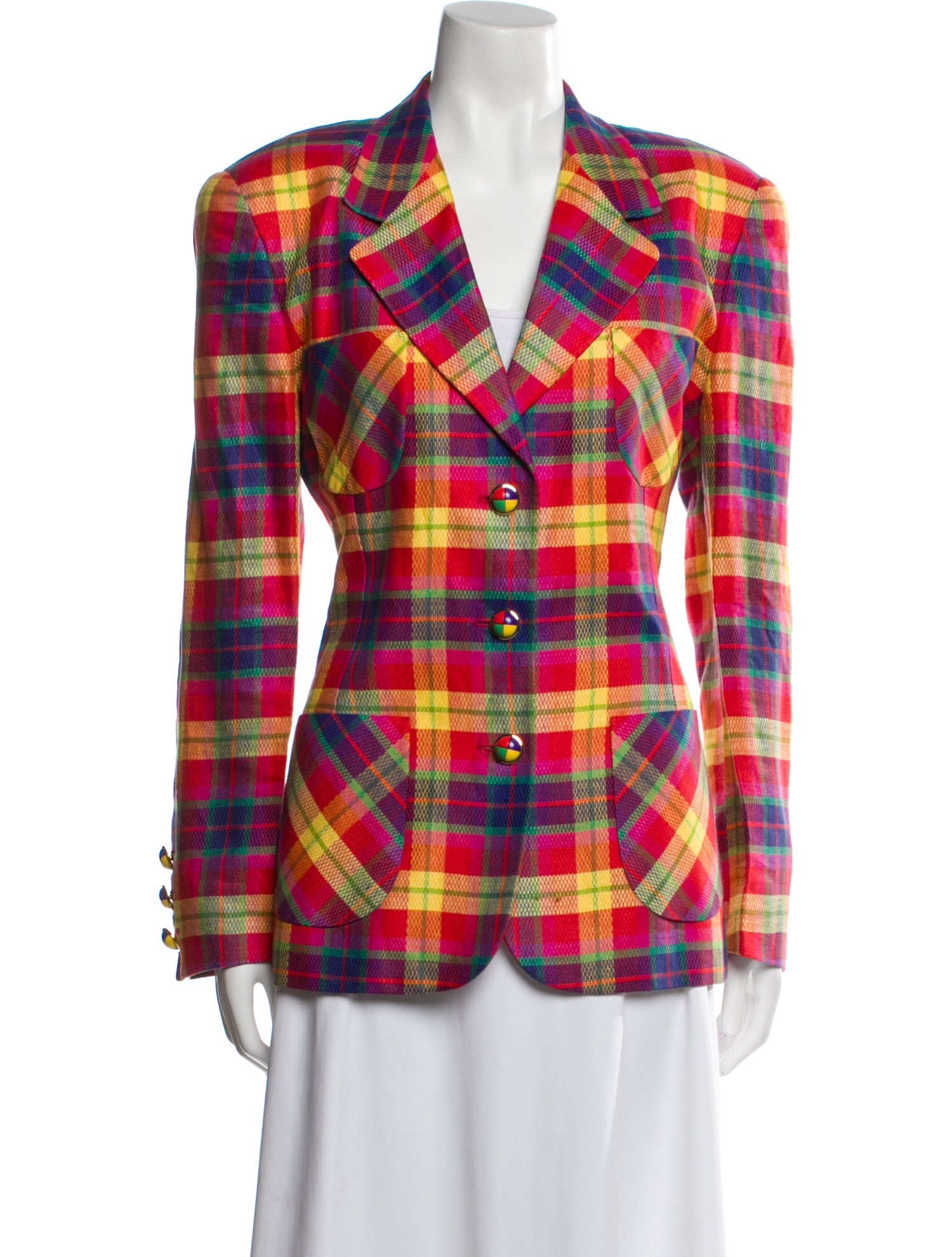 Escada Linen Plaid Print Blazer