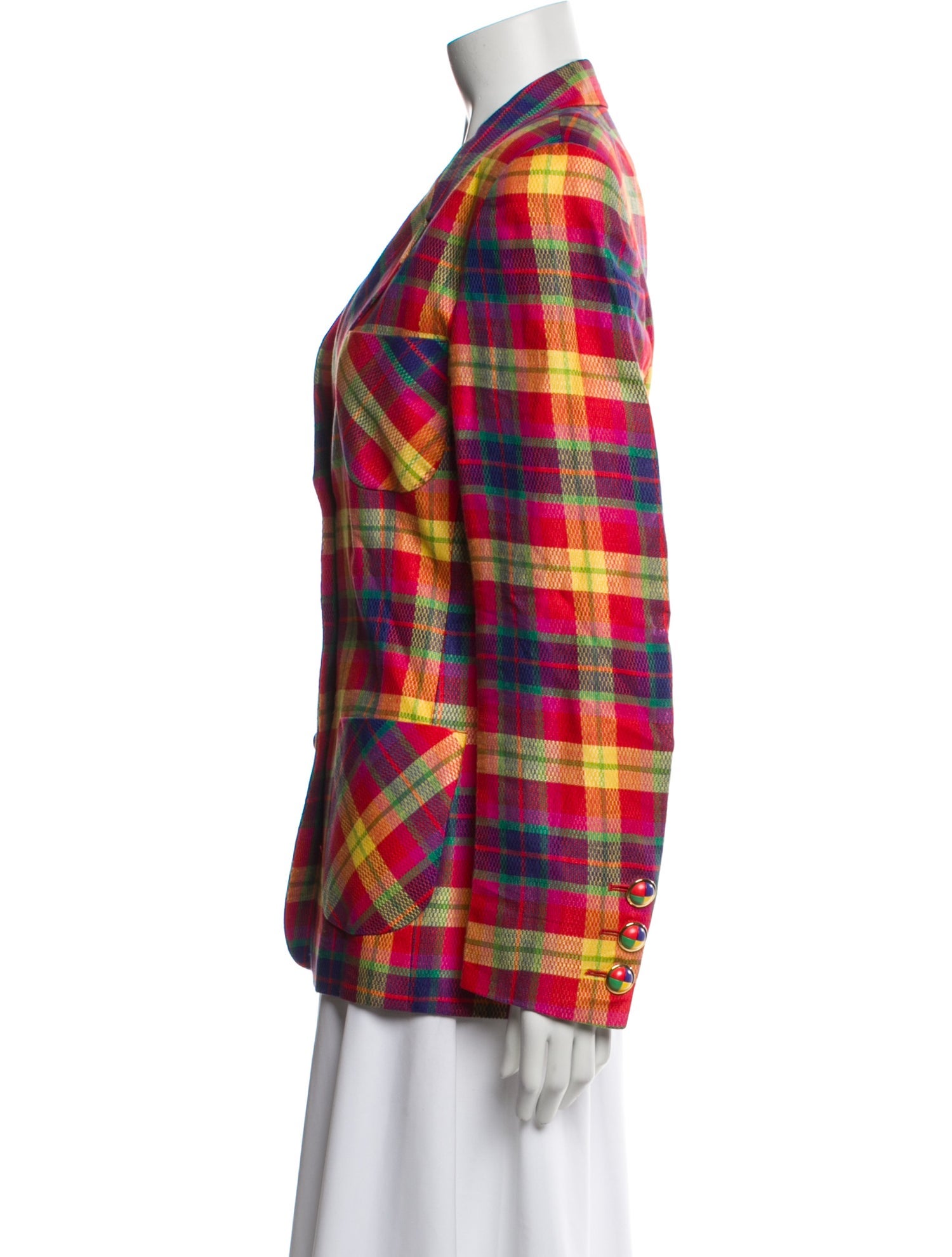 Escada Linen Plaid Print Blazer
