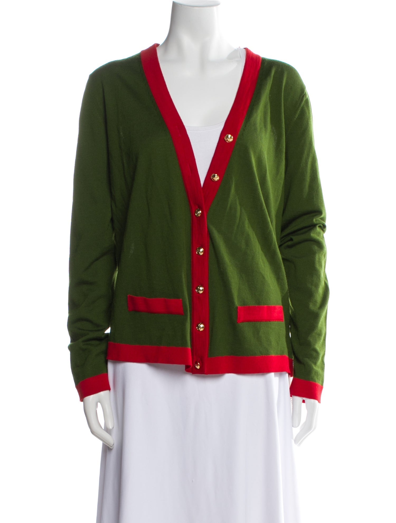 Escada Colorblock Pattern V-Neck Sweater