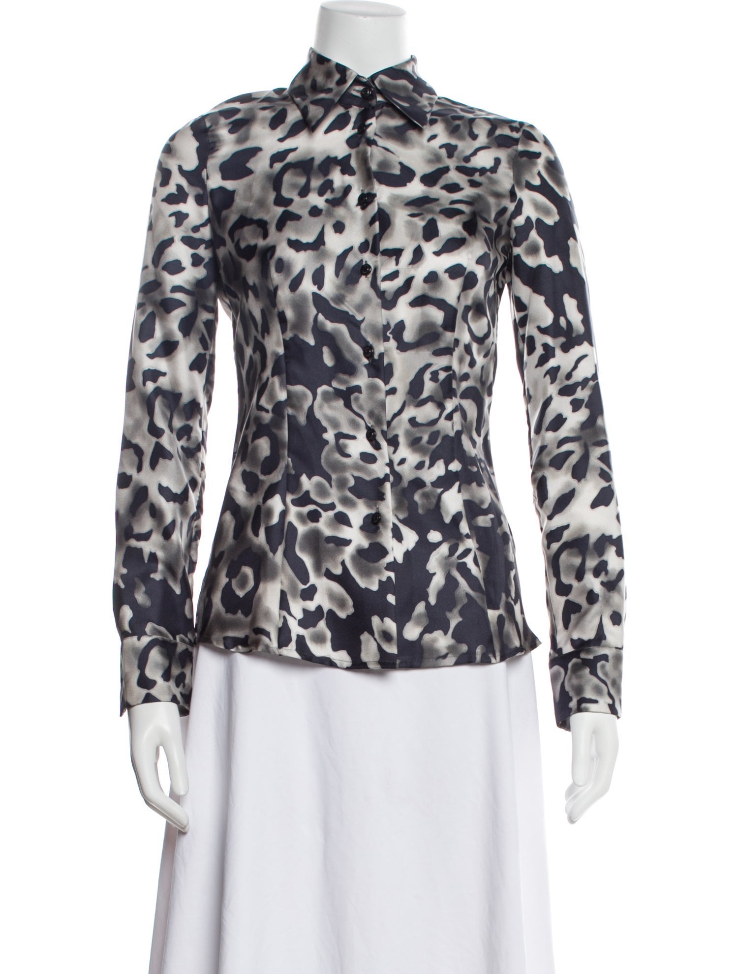 Escada Silk Animal Print Button-Up Top