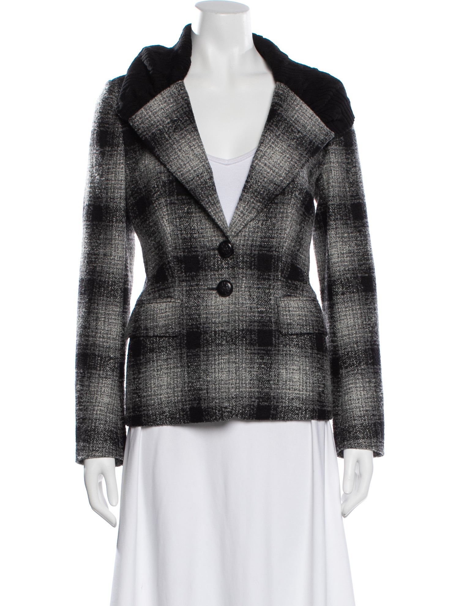 Escada Virgin Wool Plaid Print Blazer