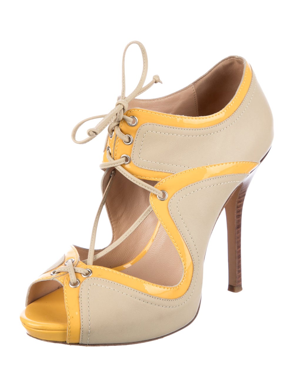 Escada Leather Colorblock Pattern T-Strap Pumps - image 2