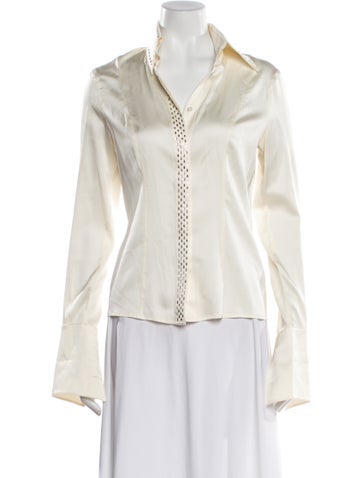 Pre-owned Escada Silk Long Sleeve Blouse In White