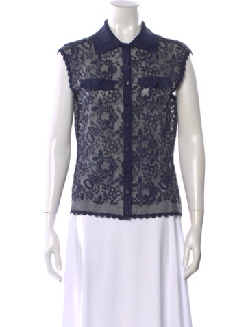 Pre-owned Escada Lace Pattern Sleeveless Top In Blue