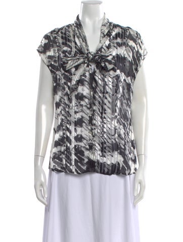 Pre-owned Escada Virgin Wool Printed Blouse In White