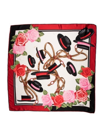 Pre-owned Escada Silk Floral Print Scarf In Red