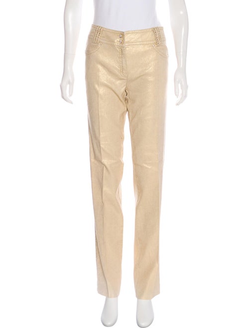 Escada Metallic Mid-Rise Pants Beige