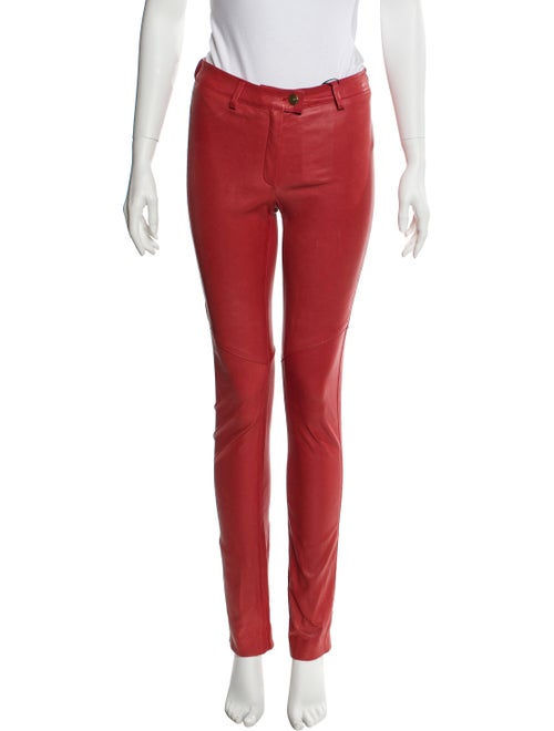 Escada Lamb Leather Skinny Leg Pants Red