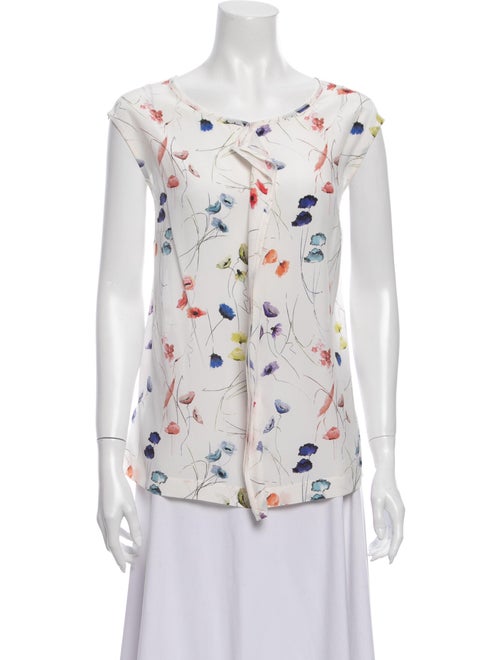 Escada Silk Floral Print Blouse White
