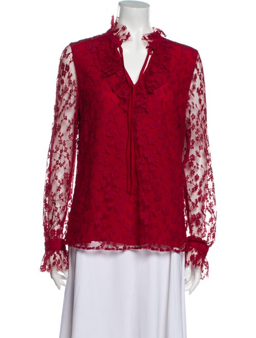Escada Lace Pattern V-Neck Blouse Red
