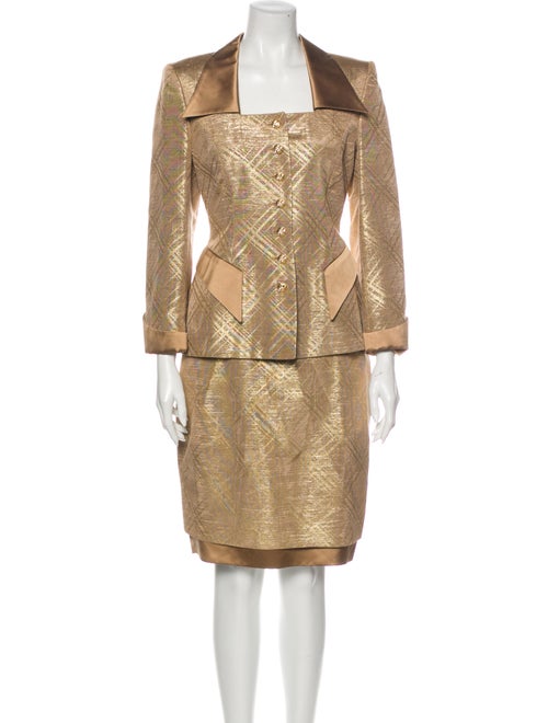 Escada Plaid Print Skirt Suit Gold