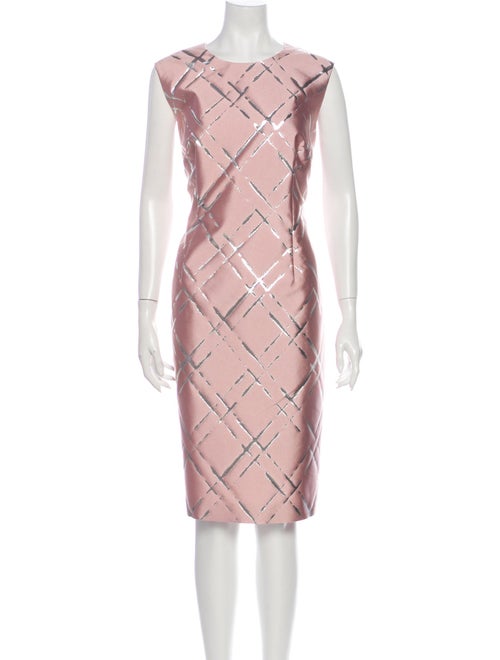 Escada Plaid Print Midi Length Dress Pink