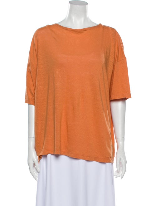 Eskandar Linen Bateau Neckline T-Shirt Orange