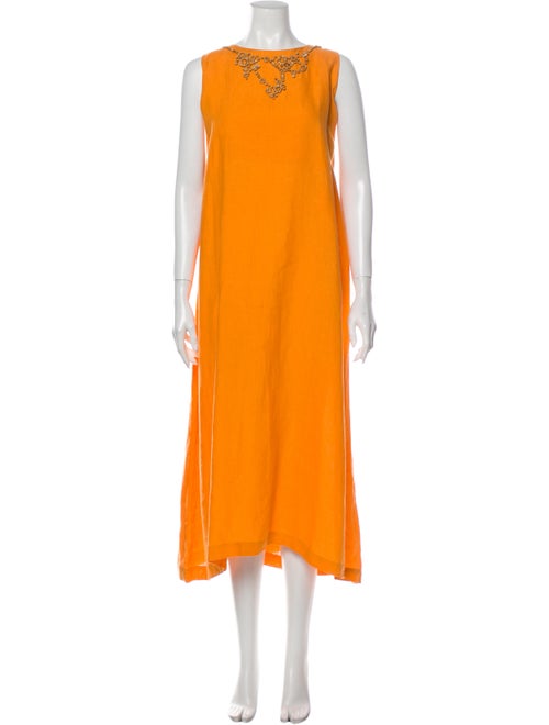 Eskandar Crew Neck Long Dress Orange