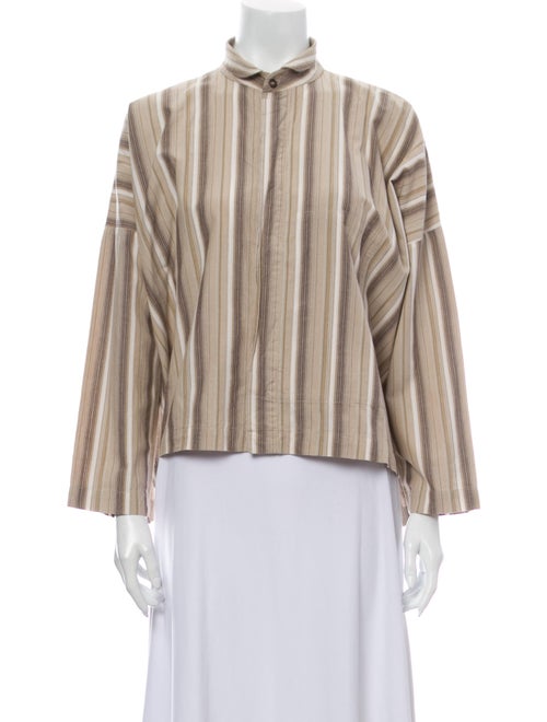 Eskandar Striped Mock Neck Blouse