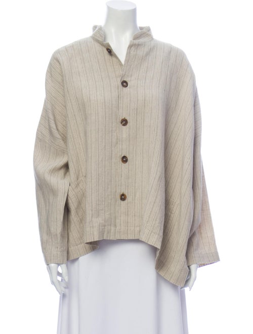 Eskandar Linen Striped Button-Up Top