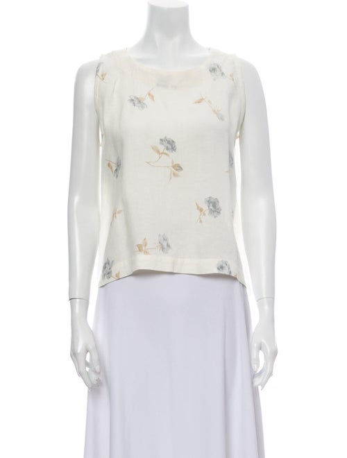 Eskandar Linen Floral Print Crop Top