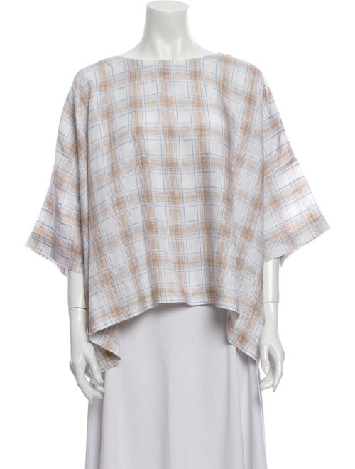 Eskandar Linen Plaid Print Blouse