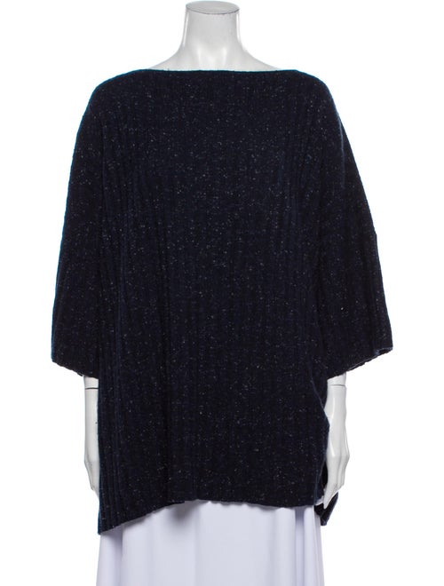 Eskandar Cashmere Bateau Neckline Sweater Blue