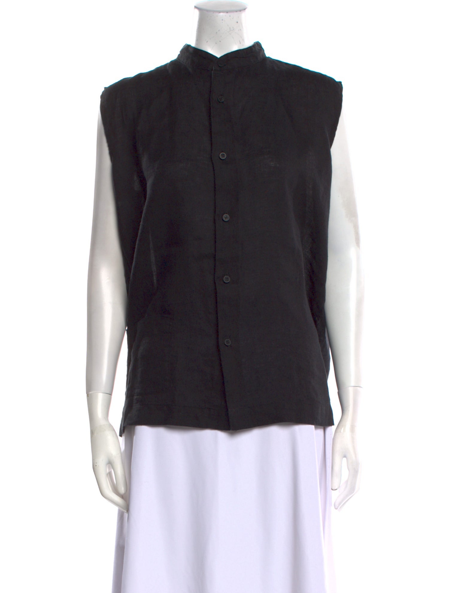 Eskandar Linen Mock Neck Button-Up Top