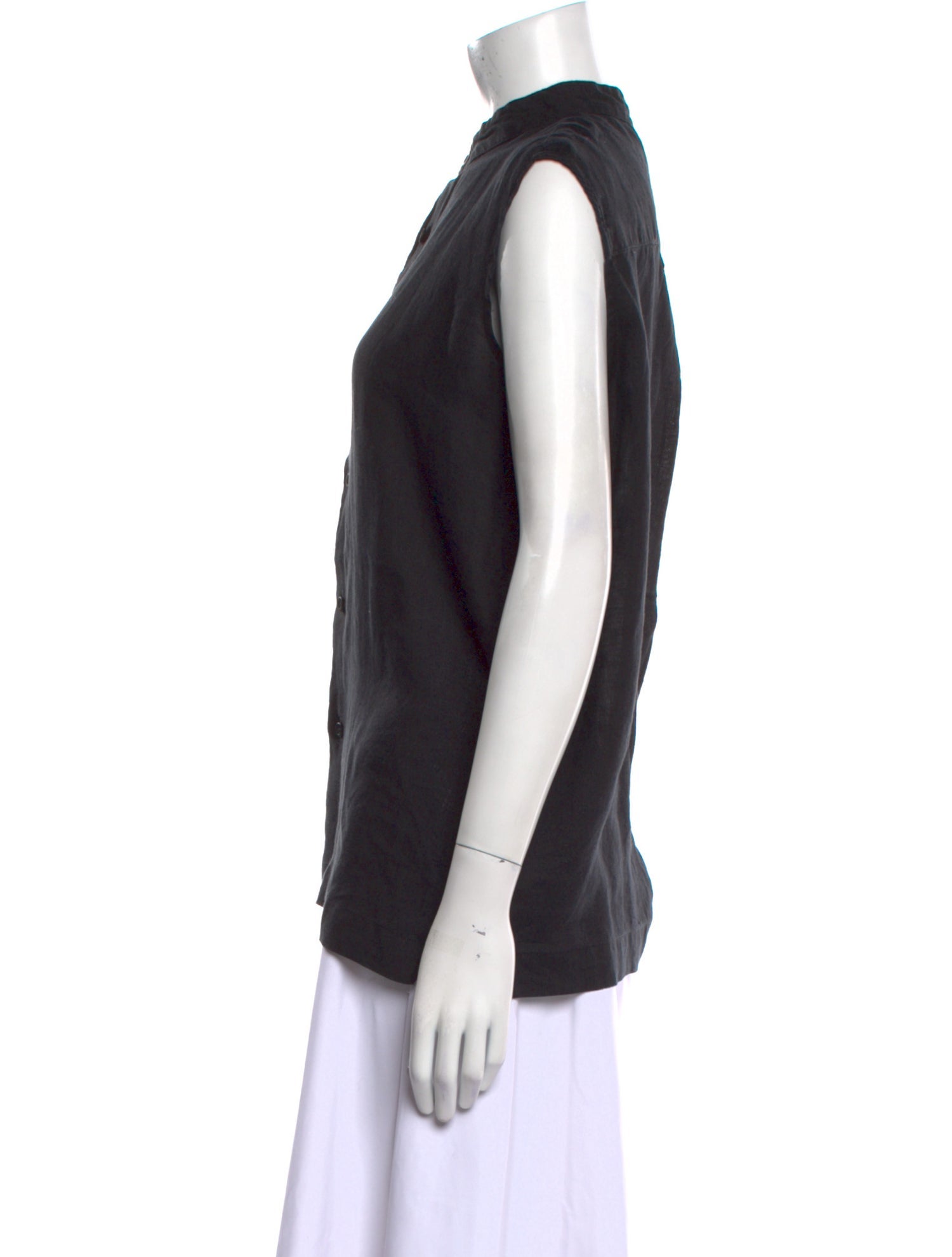 Eskandar Linen Mock Neck Button-Up Top