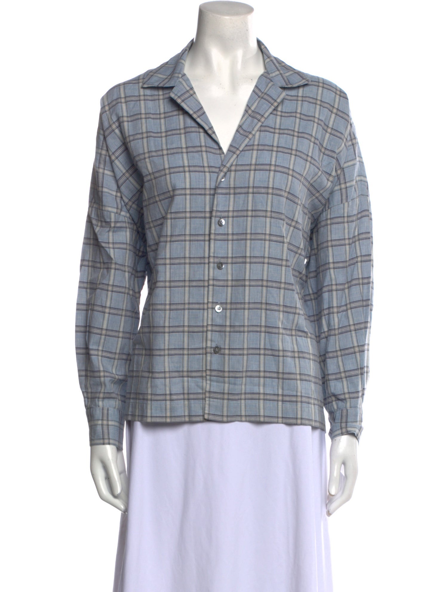 Eskandar Linen Plaid Print Button-Up Top