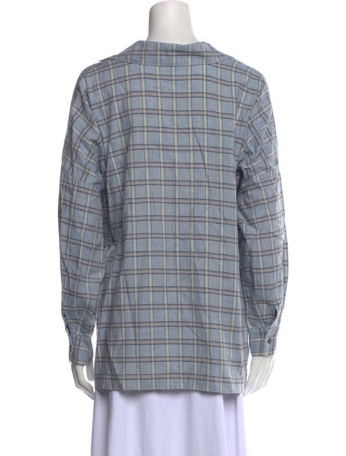 Eskandar Linen Plaid Print Button-Up Top