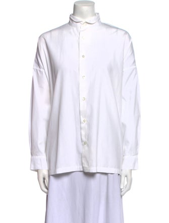 Eskandar Linen Mock Neck Button-Up Top