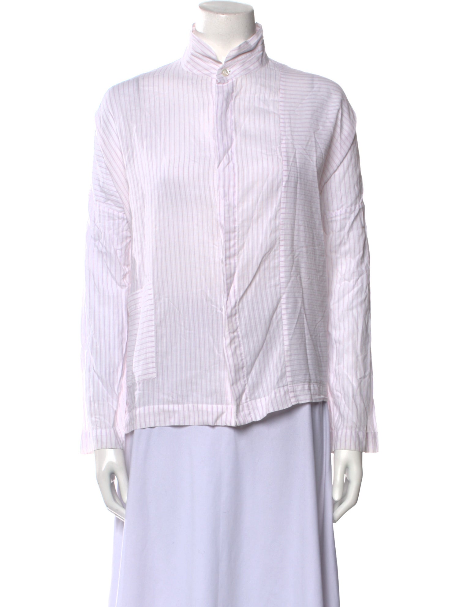 Eskandar Striped Long Sleeve Button-Up Top