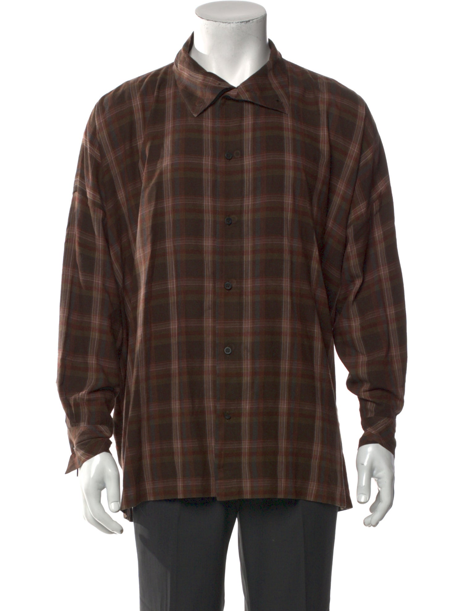 Eskandar Plaid Print Long Sleeve Shirt