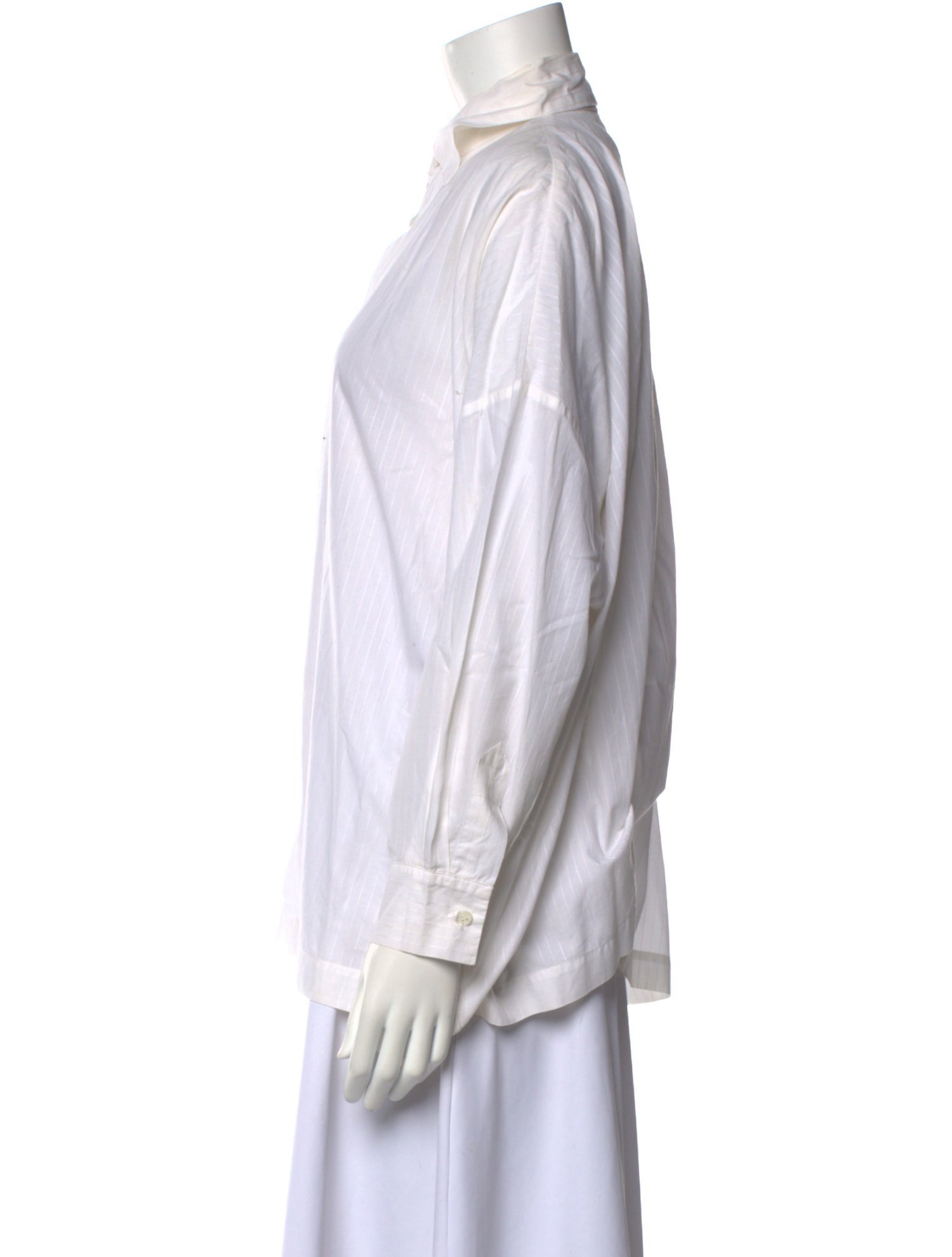 Eskandar Striped Long Sleeve Button-Up Top