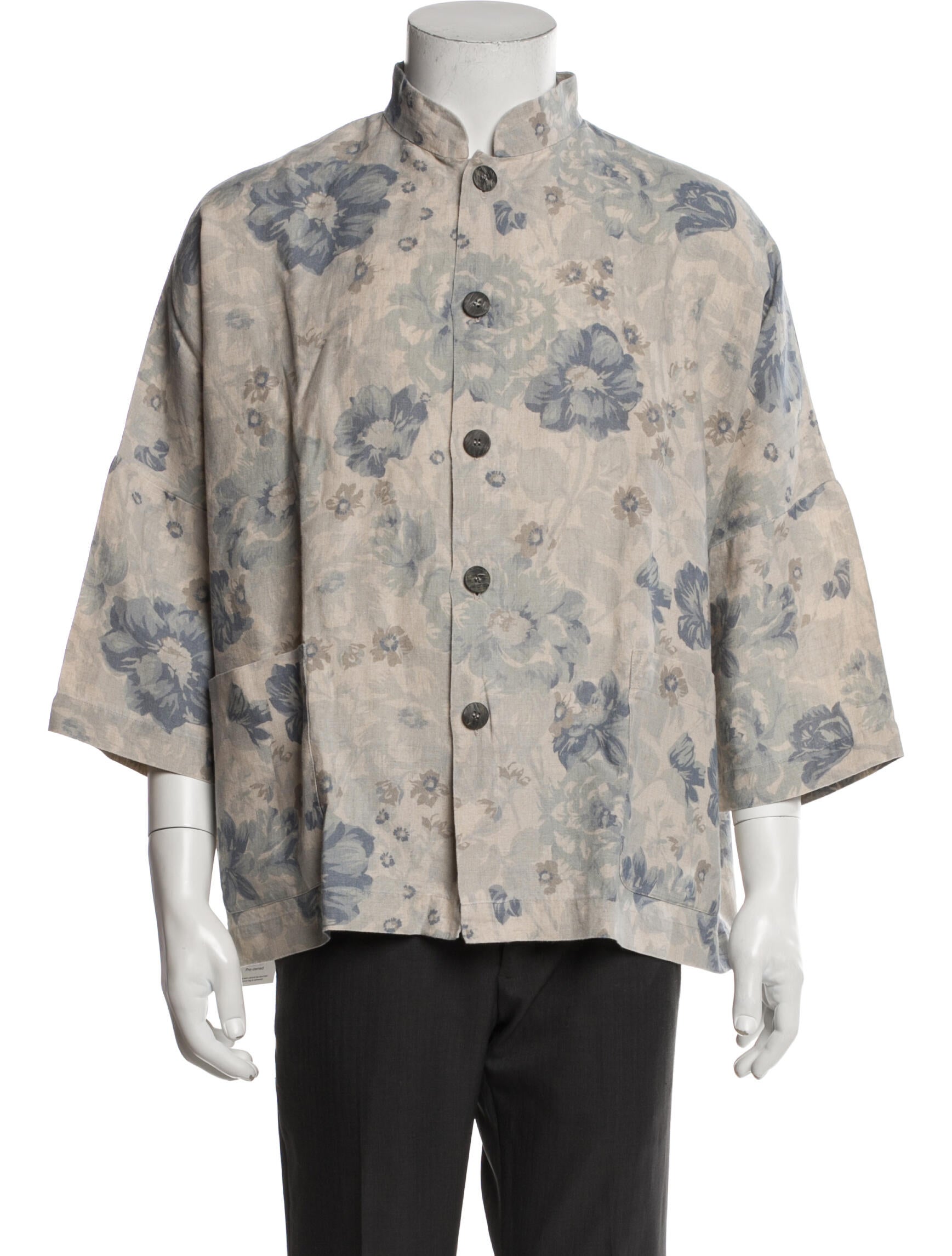 Eskandar Linen Floral Print Shirt