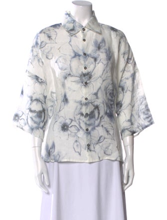 Eskandar Linen Printed Button-Up Top