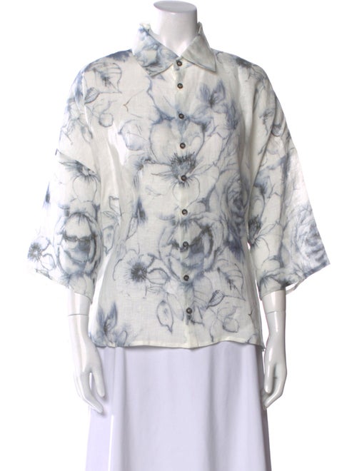 Eskandar Linen Printed Button-Up Top