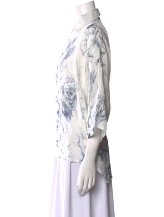 Eskandar Linen Printed Button-Up Top