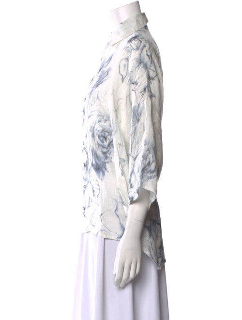 Eskandar Linen Printed Button-Up Top