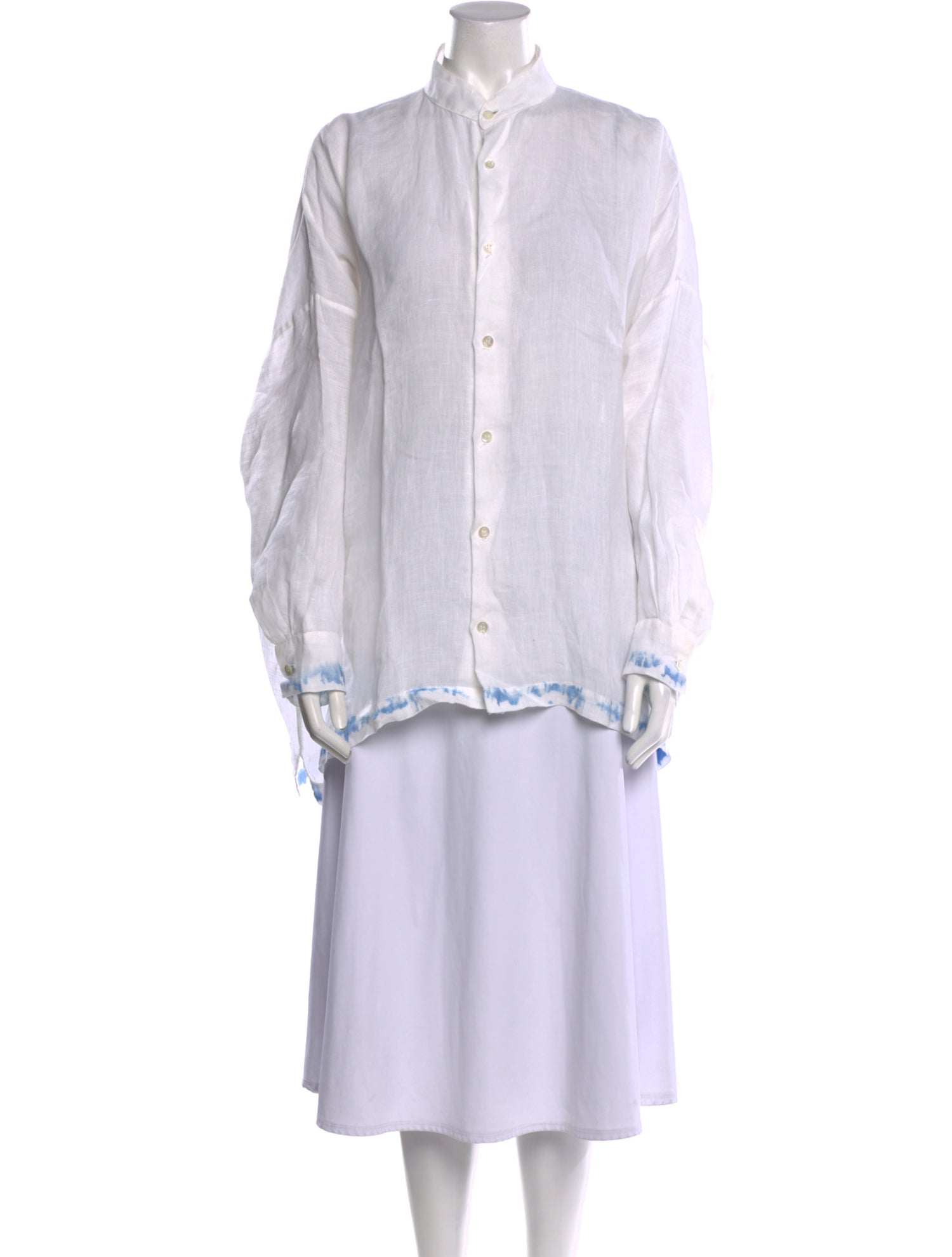 Eskandar Linen Mock Neck Button-Up Top