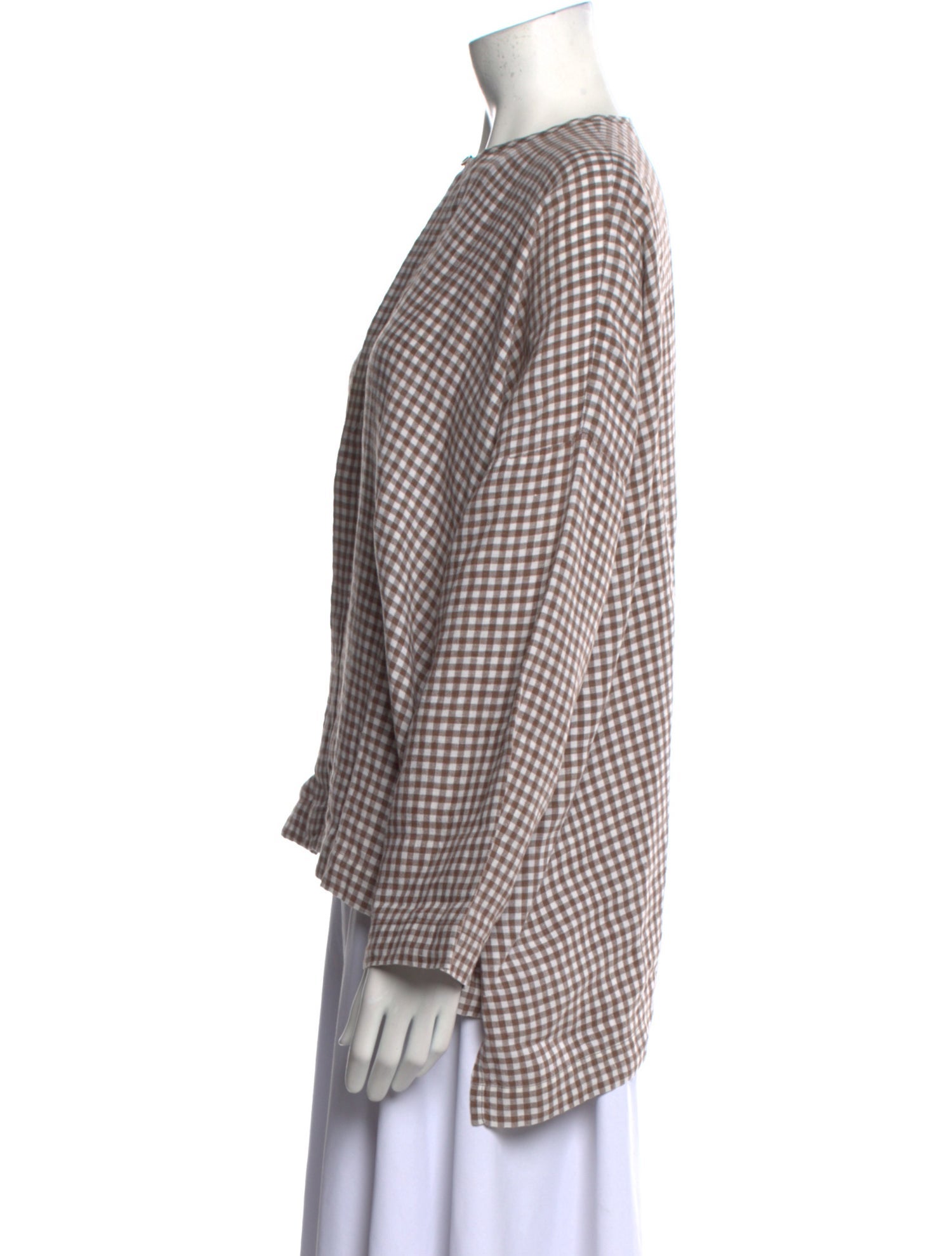 Eskandar Linen Plaid Print Button-Up Top