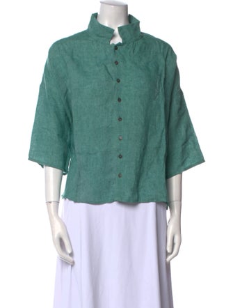Eskandar Linen Mock Neck Button-Up Top