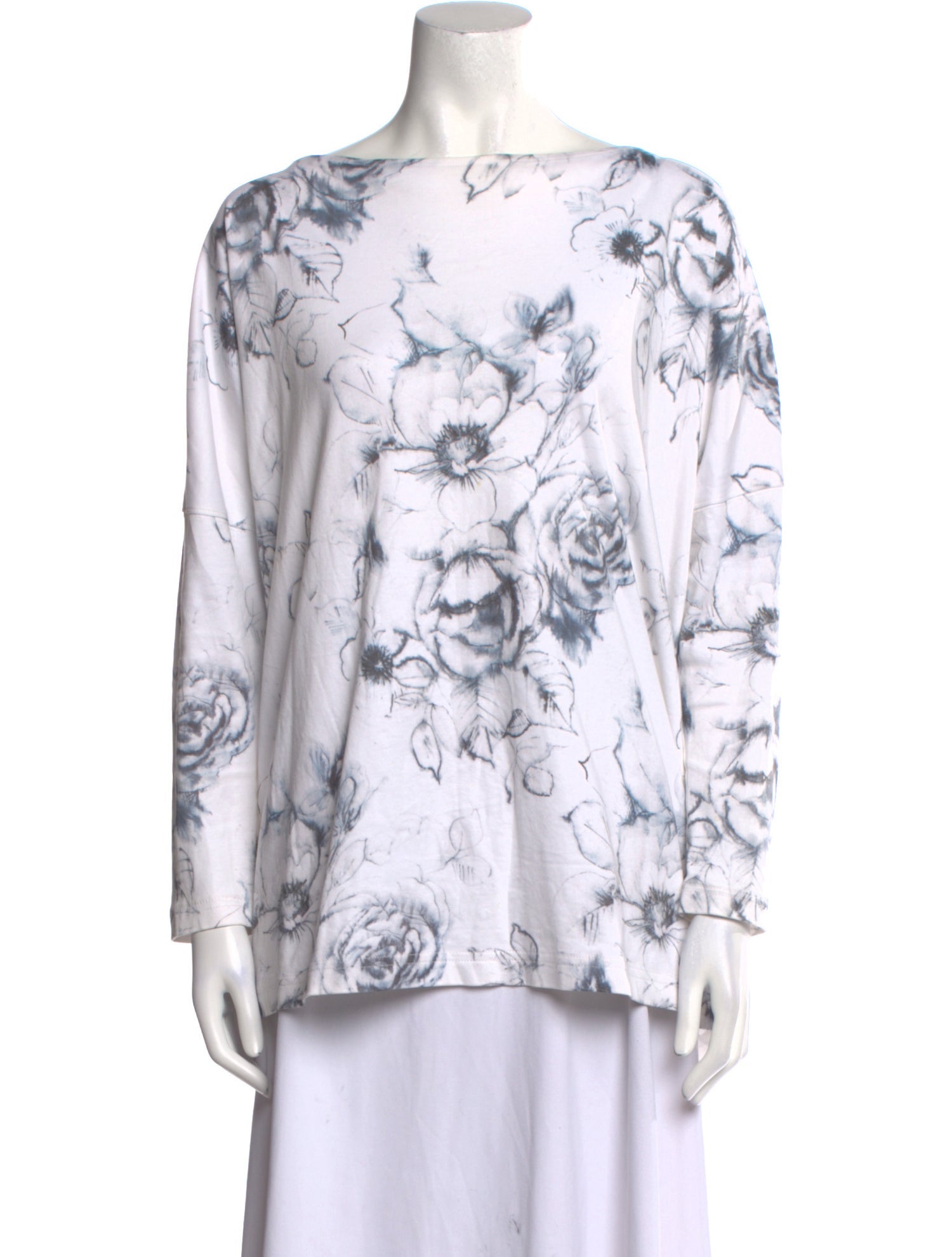 Eskandar Printed Bateau Neckline Blouse