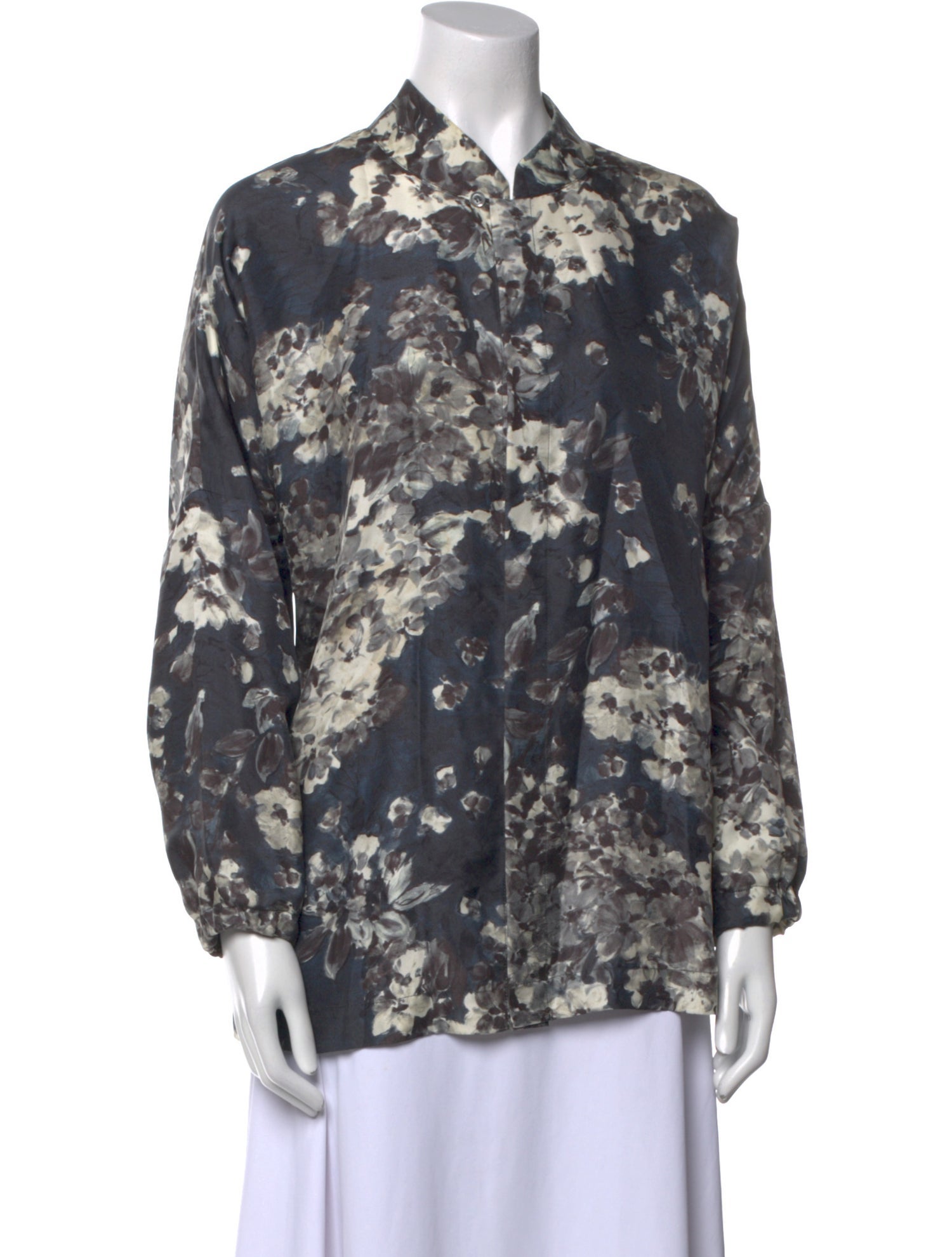 Eskandar Silk Printed Button-Up Top