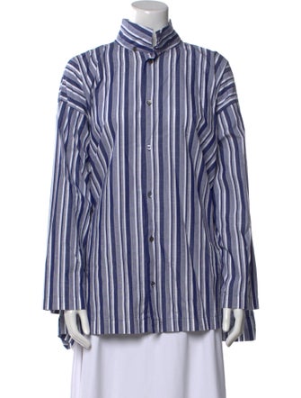 Eskandar Striped Mock Neck Button-Up Top