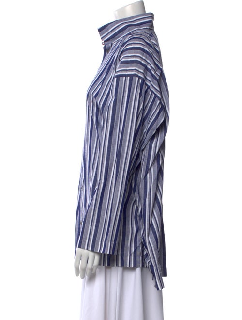 Eskandar Striped Mock Neck Button-Up Top