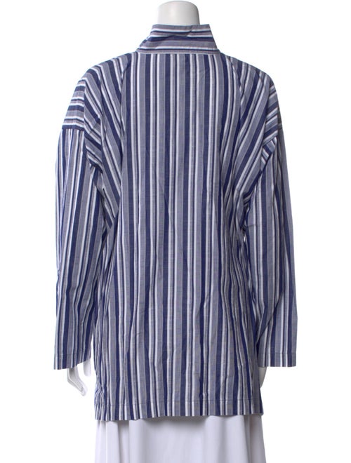 Eskandar Striped Mock Neck Button-Up Top