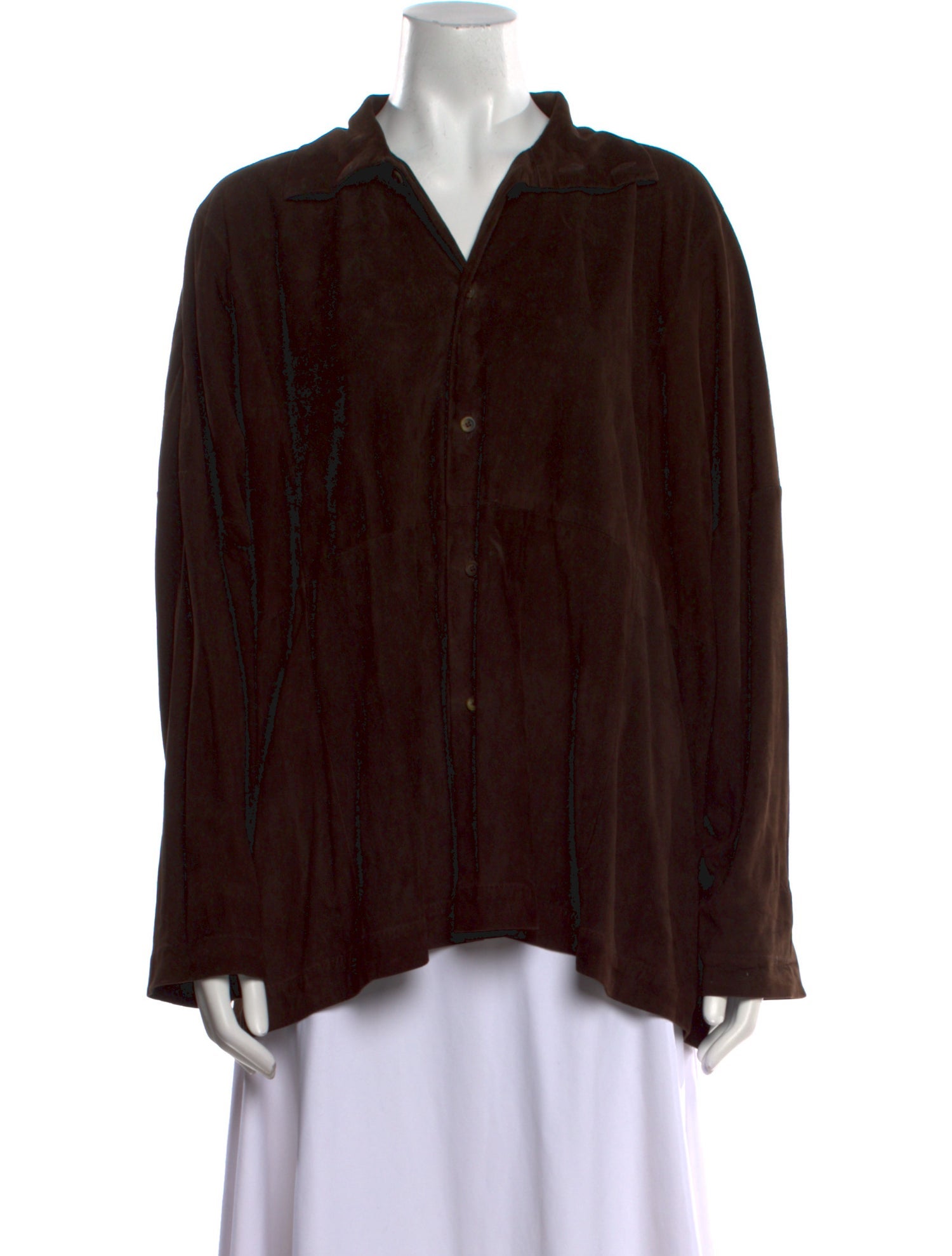 Eskandar Leather Long Sleeve Button-Up Top