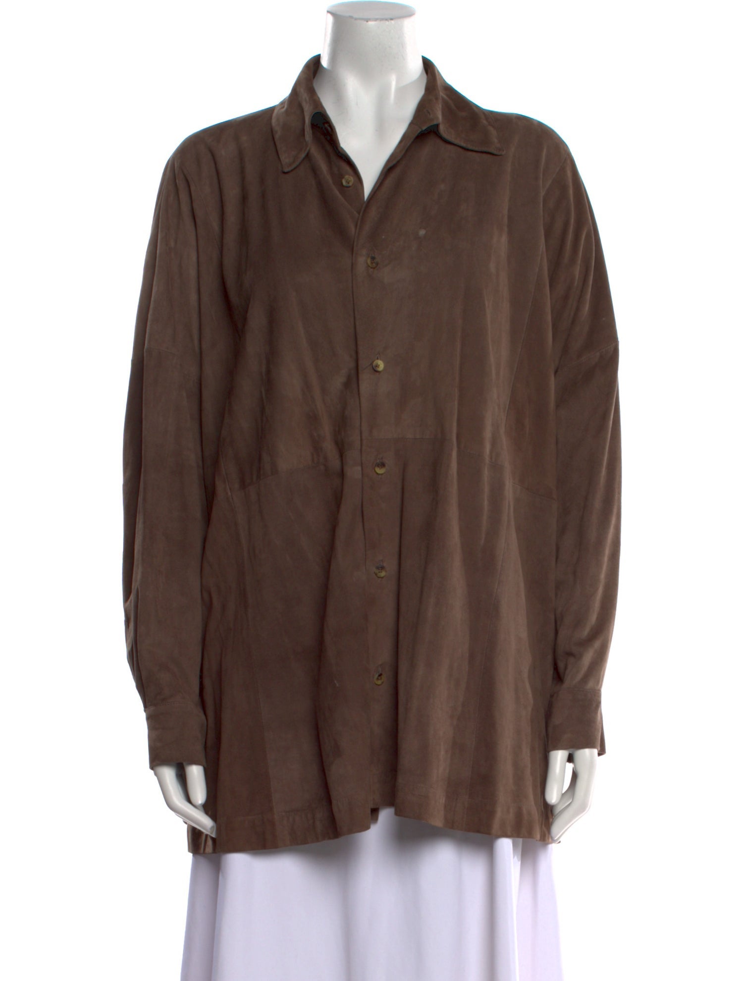 Eskandar Leather Long Sleeve Button-Up Top